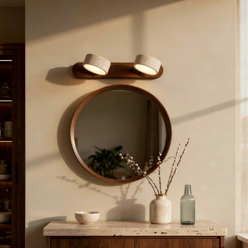 Dova | Travertine Stone &amp; Wood Wall Light