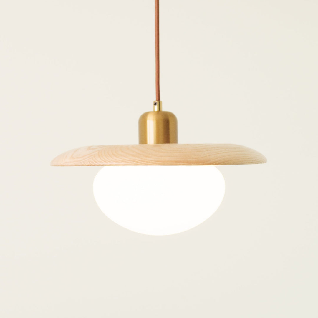 Bunn | Wood Disc and Milk Glass Pendant Light