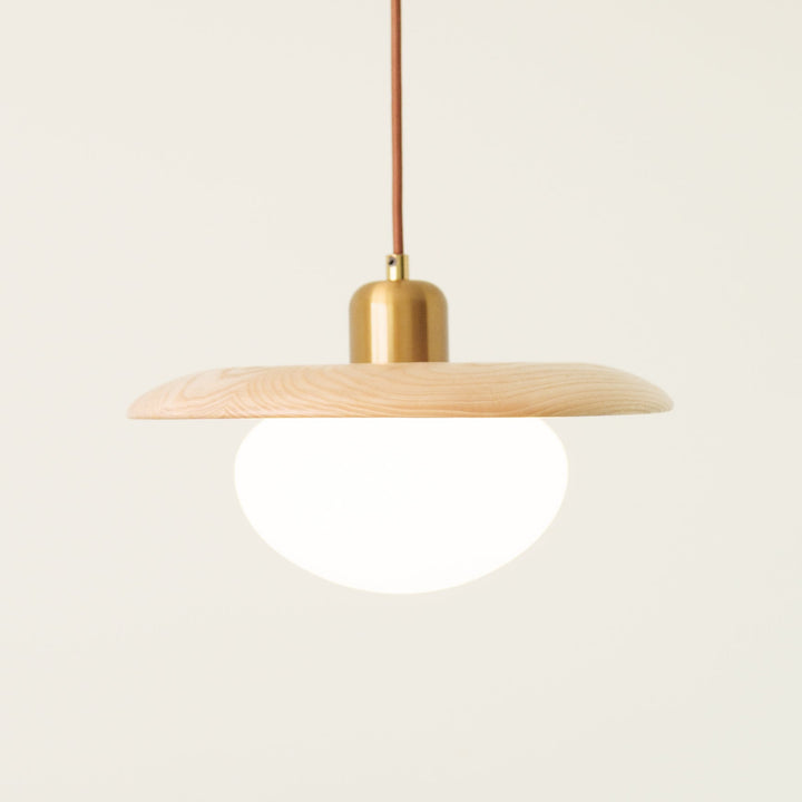 Bunn | Wood Disc and Milk Glass Pendant Light