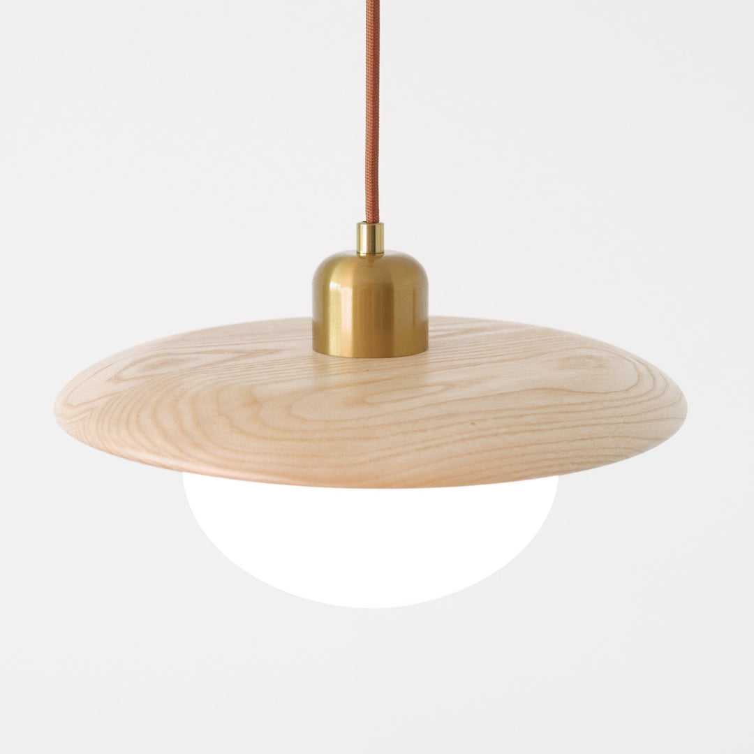 Bunn | Wood Disc and Milk Glass Pendant Light