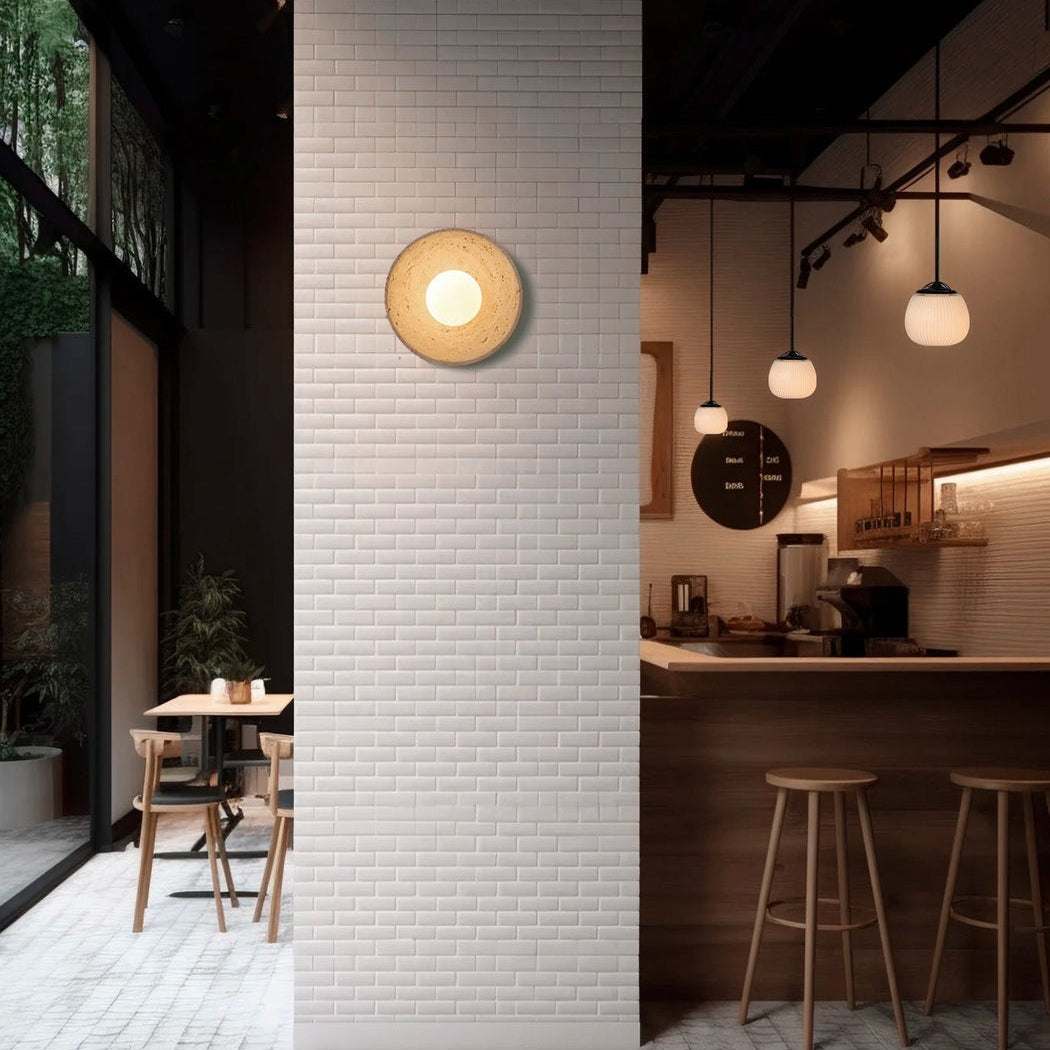 Orba | Travertine Disc Wall Sconce
