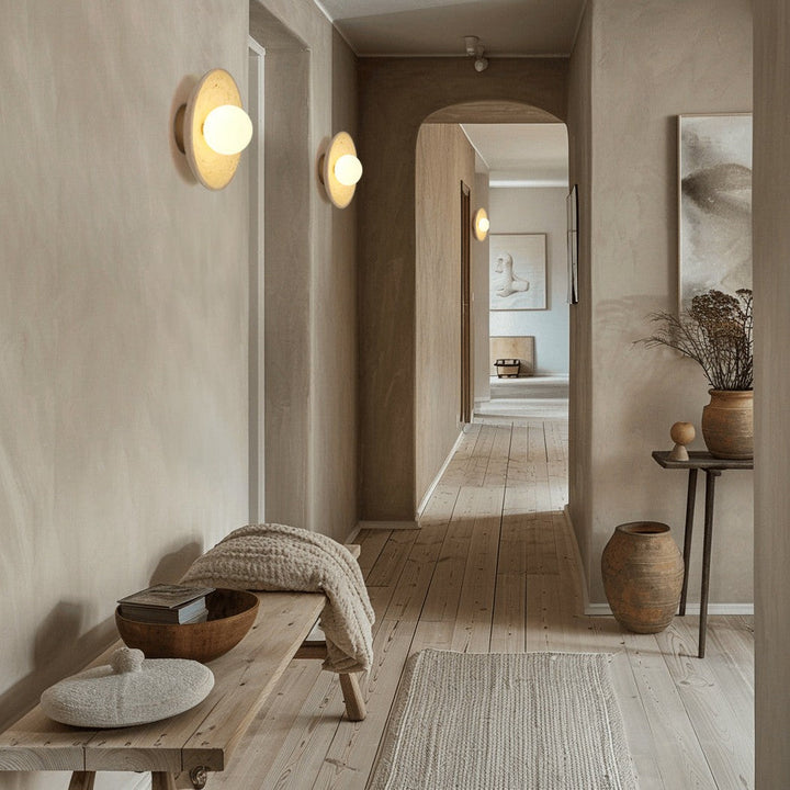Orba | Travertine Disc Wall Sconce