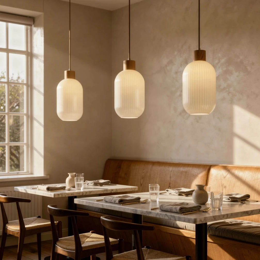 Hai Lantern | Wood and Milk Glass Pendant Light