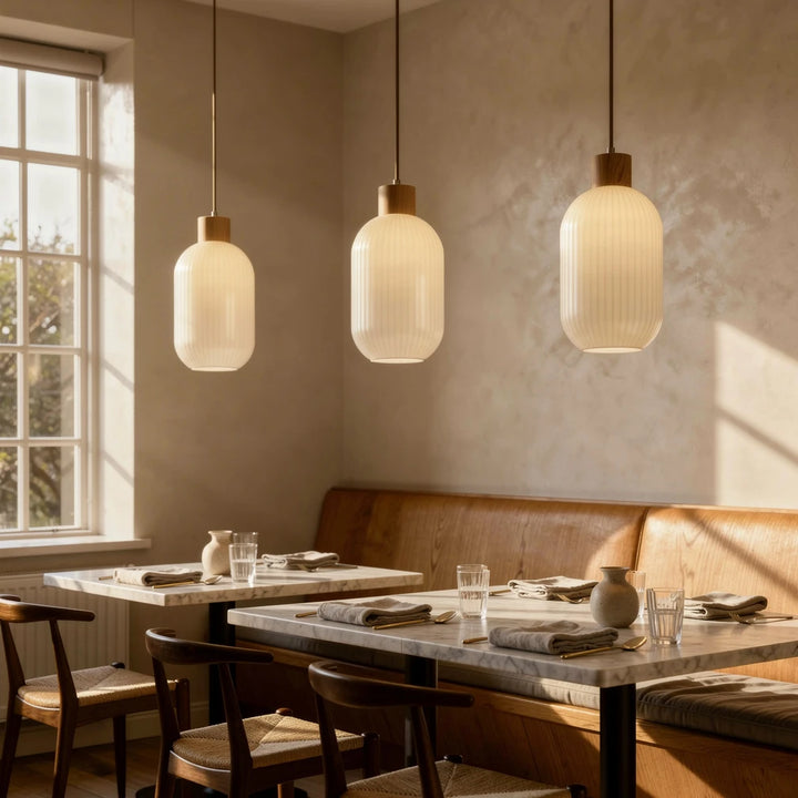 Hai Lantern | Wood and Milk Glass Pendant Light
