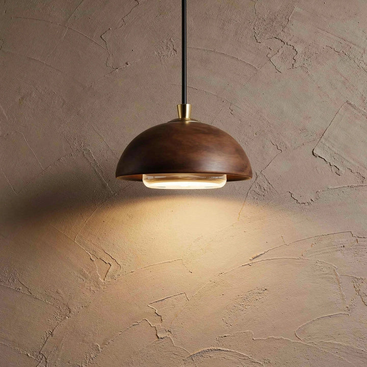 Kuri | Wood &amp; Brass Dome Pendant Light