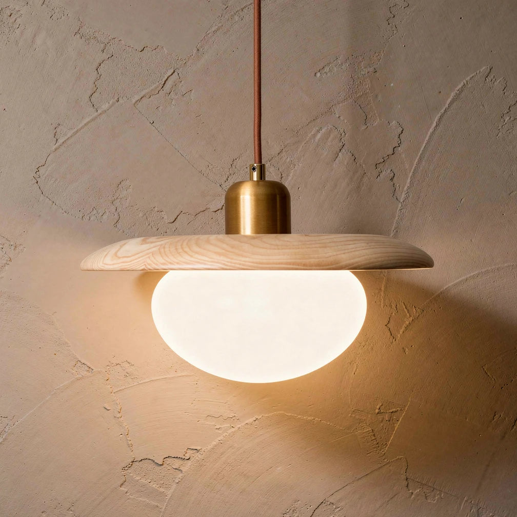 Bunn | Wood Disc and Milk Glass Pendant Light