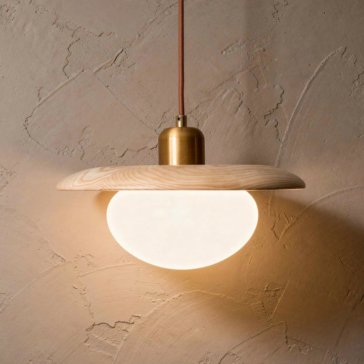 Bunn | Wood Disc and Milk Glass Pendant Light