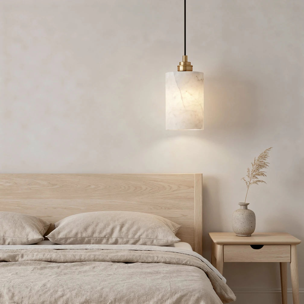 Celia Cylinder | Alabaster &amp; Copper Pendant Light
