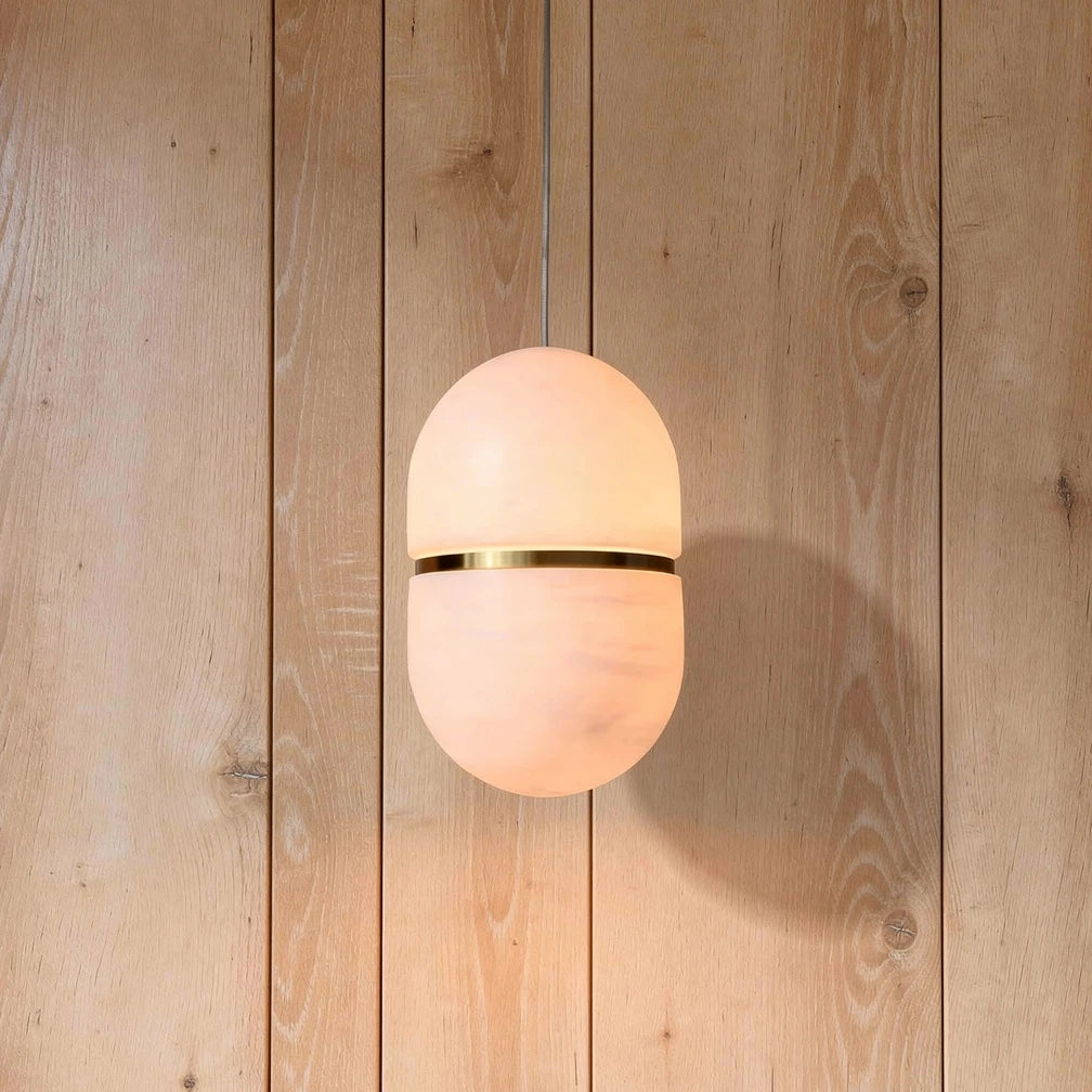Obi Capsule | Alabaster &amp; Brass Pendant Light