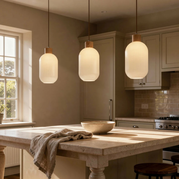 Hai Lantern | Wood and Milk Glass Pendant Light