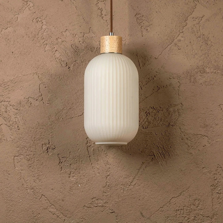 Hai Lantern | Wood and Milk Glass Pendant Light