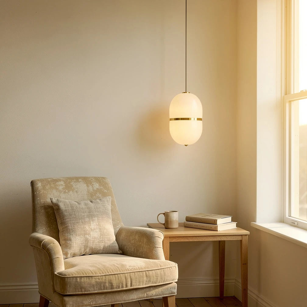 Obi Capsule | Alabaster &amp; Brass Pendant Light