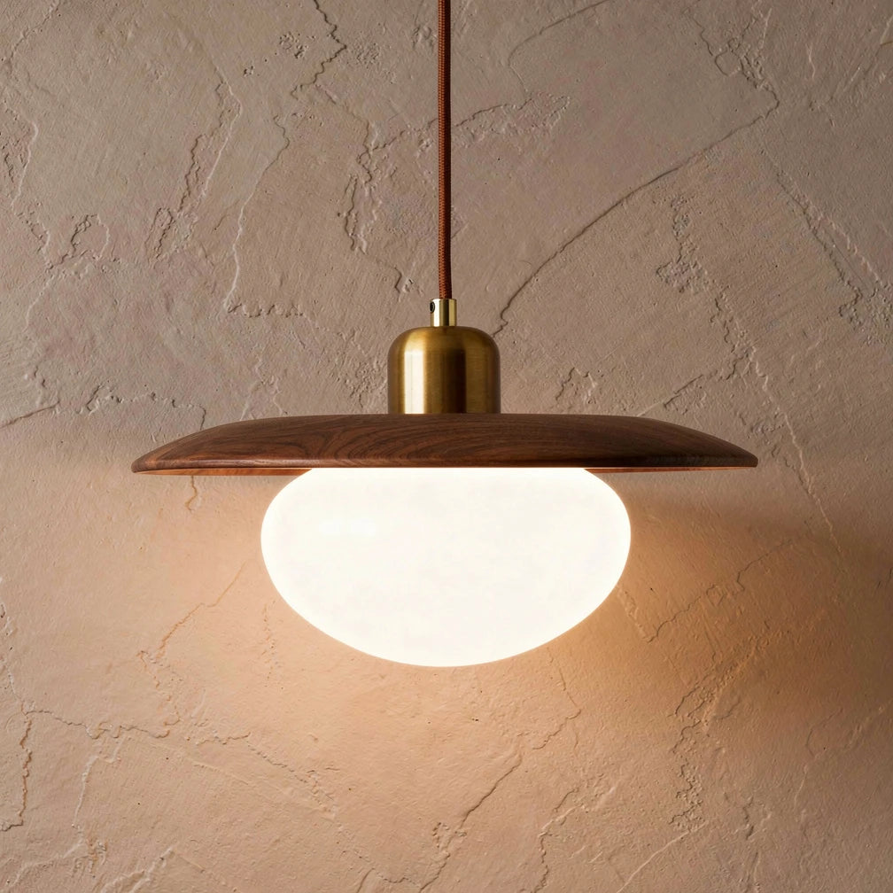 Bunn | Wood Disc and Milk Glass Pendant Light