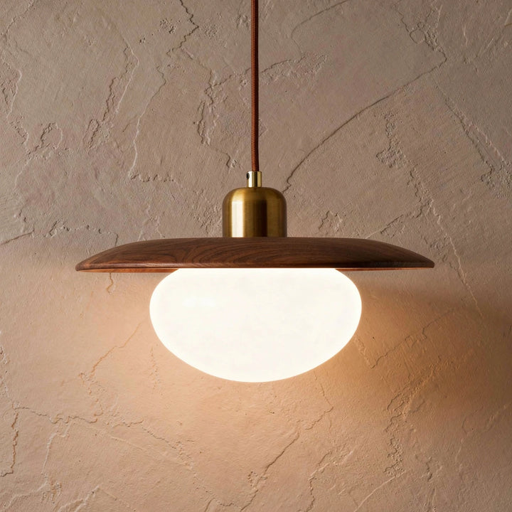 Bunn | Wood Disc and Milk Glass Pendant Light