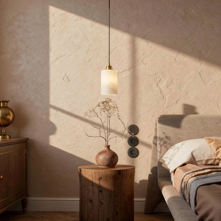 Celia Cylinder | Alabaster &amp; Copper Pendant Light