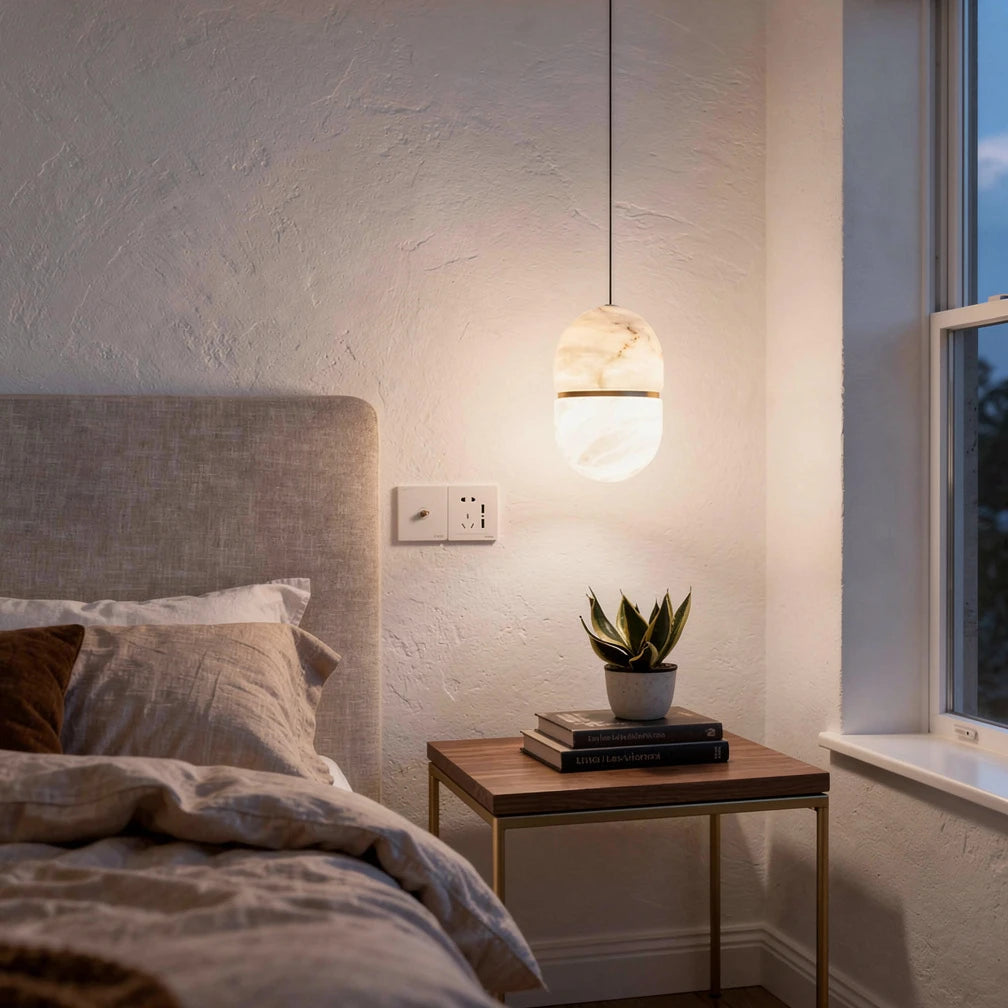 Obi Capsule | Alabaster &amp; Brass Pendant Light