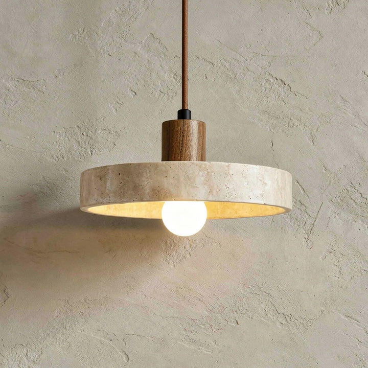 Taro | Travertine &amp; Wood Pendant Light