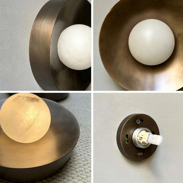 Volta | Alabaster and Steel Round Wall Light