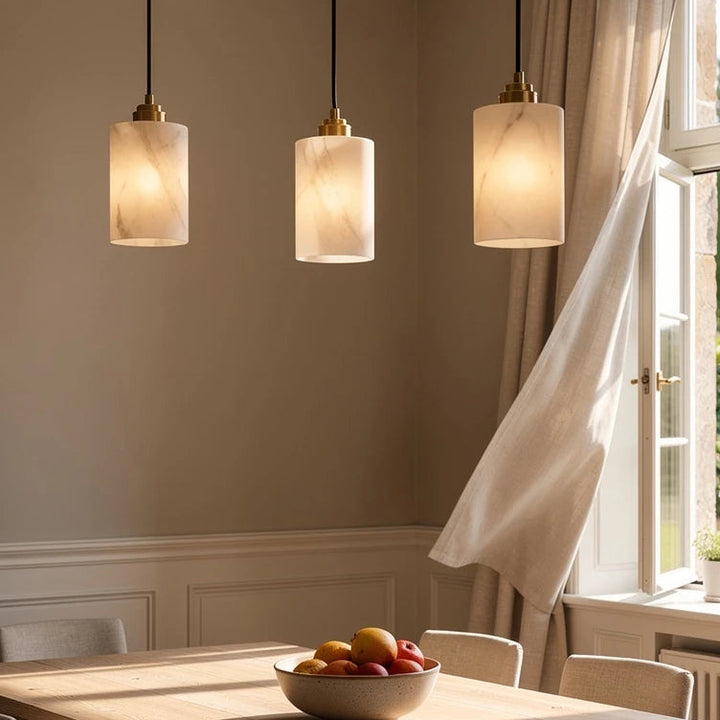 Celia Cylinder | Alabaster &amp; Copper Pendant Light