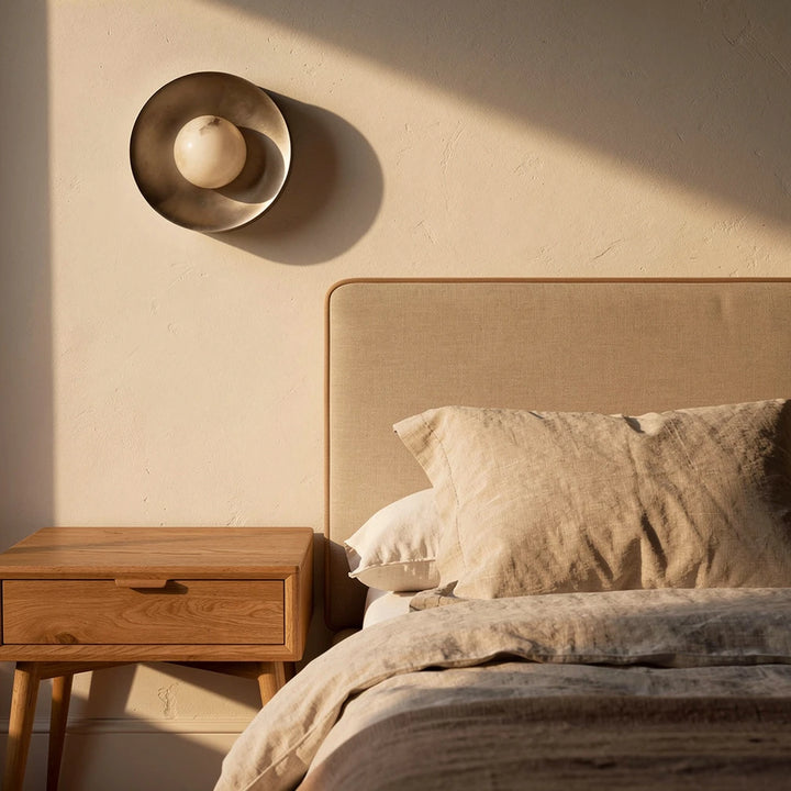 Volta | Alabaster and Steel Round Wall Light