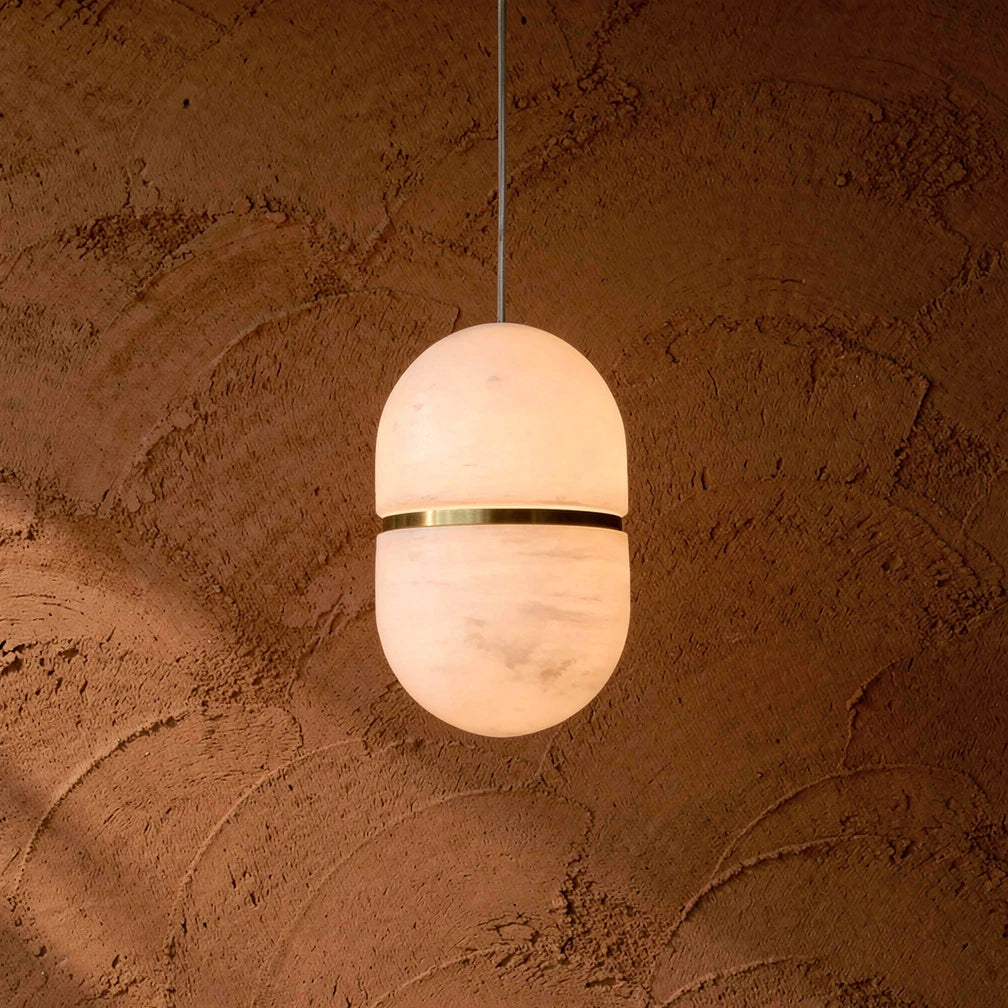 Obi Capsule | Alabaster &amp; Brass Pendant Light
