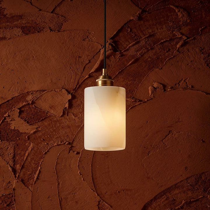 Celia Cylinder | Alabaster &amp; Copper Pendant Light